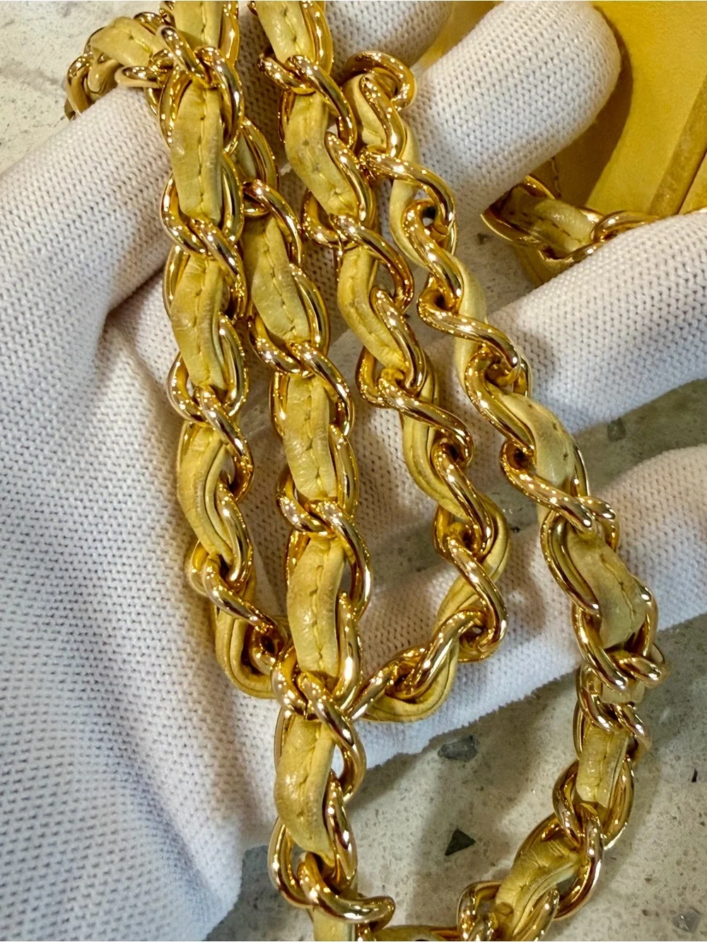 Authentic Vintage Chanel Yellow Lambskin CC Camera Bag 24K Gold Tassel